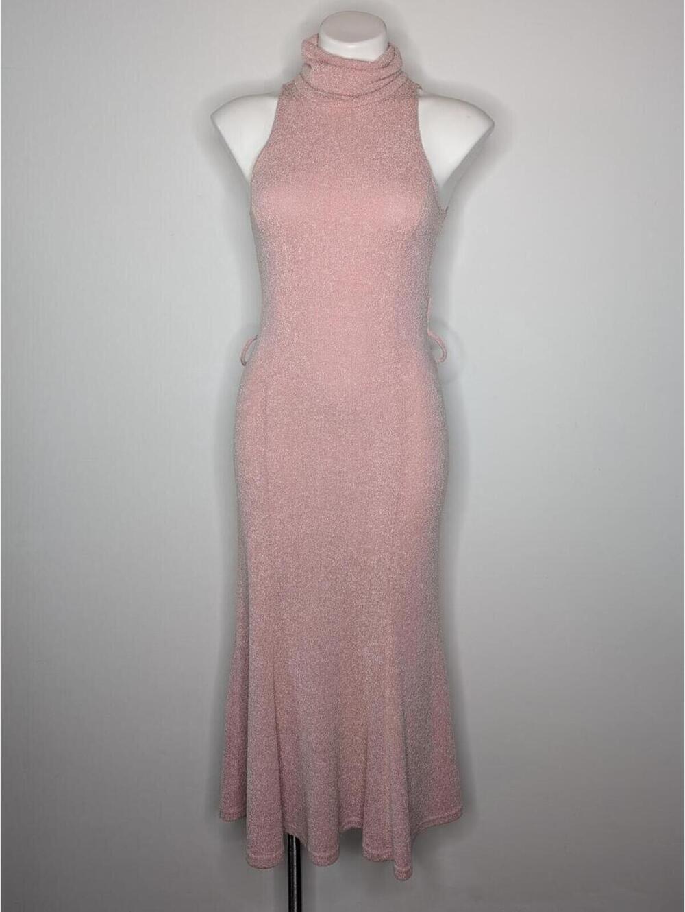 Vintage Joseph Ribkoff Pink Sleeveless Turtleneck Knit Midi Dress 4